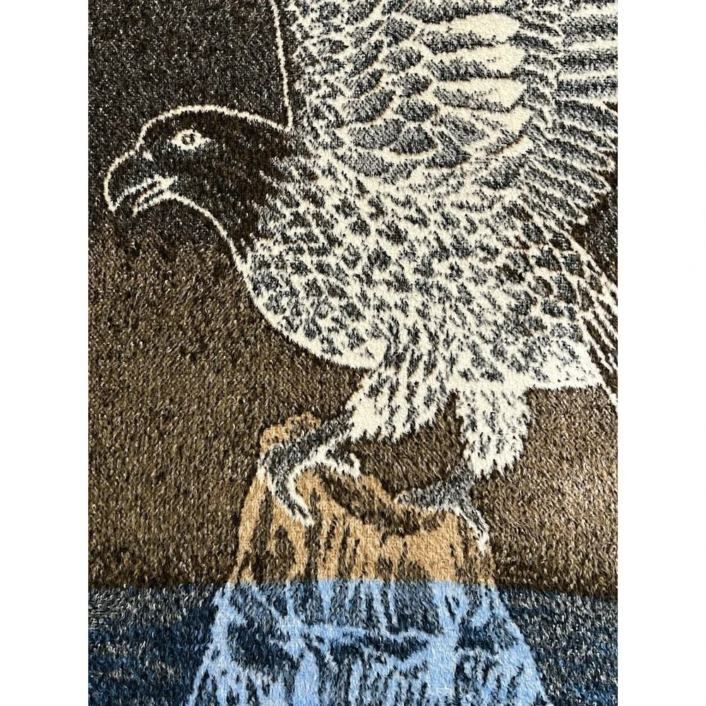 Vintage San Marcos Blanket Bald Eagle Perched Wings Reversible Brown 55x78